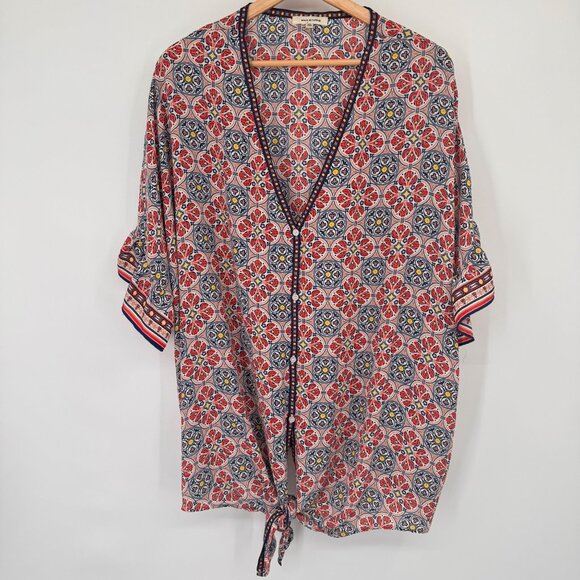 Max Studio Womens Multicolor Floral top blouse size 2X Tie Front - Picture 5 of 14